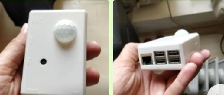 White dome-shaped infrared sensor mounted on a Raspberry Pi case